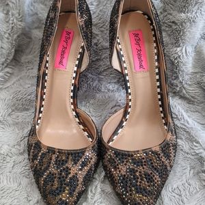 Betsy Johnson Leopard Print Rhinestone Stiletto Heels